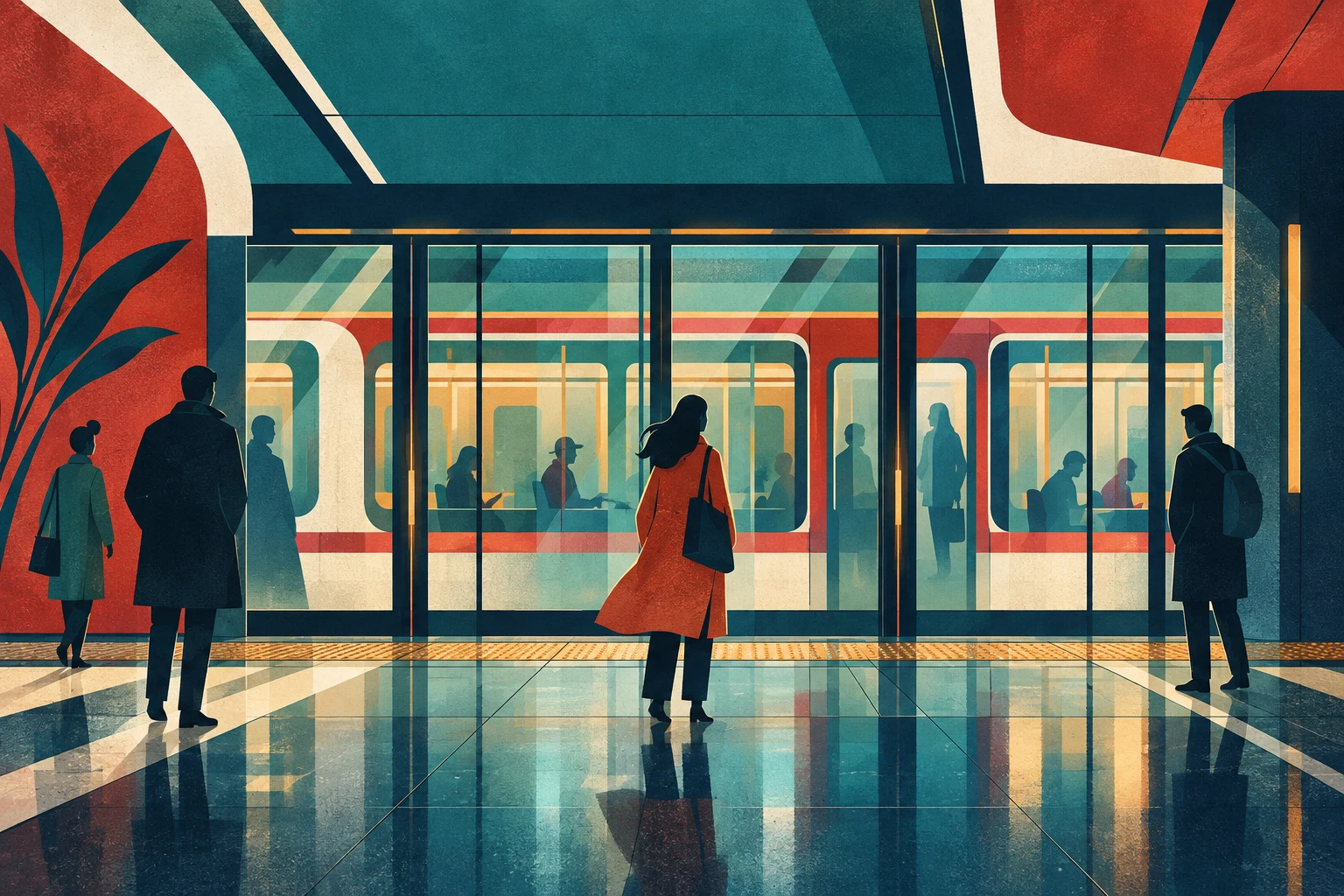 تصویرسازی مفهومی AI از درهای ایمنی سکو؛ نشان‌دهندهٔ نصب این درها در TTC نیست.